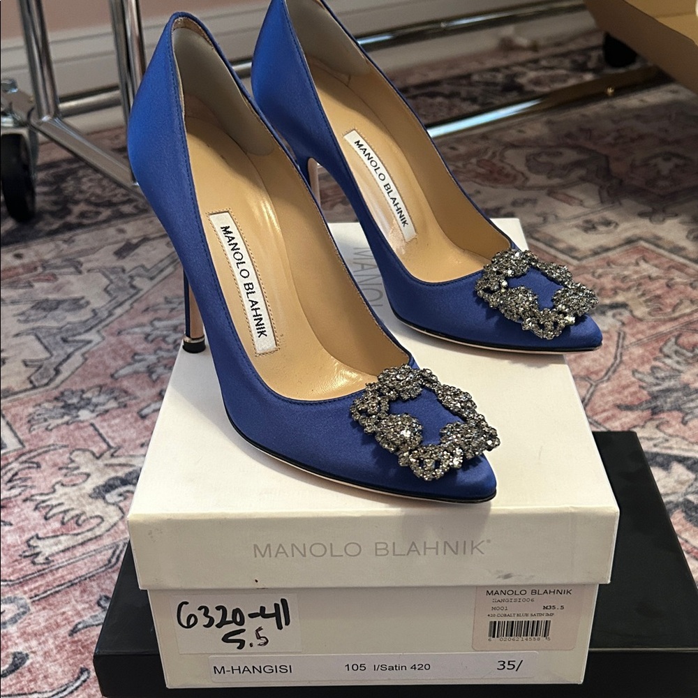 Manolo Blahnik Royal Blue Hangisi heels.